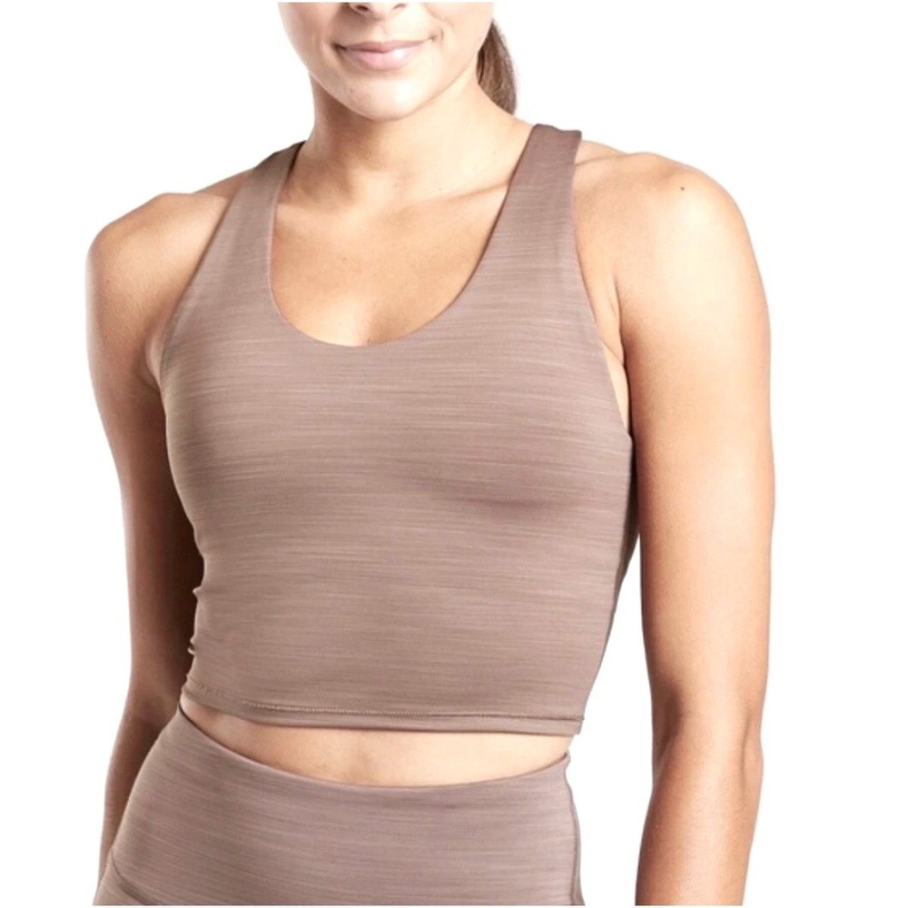 Athleta Ultimate Space Dye Crop Supersonic Bra Top Womens S Smoked‎ Almond Yoga - Picture 3 of 11